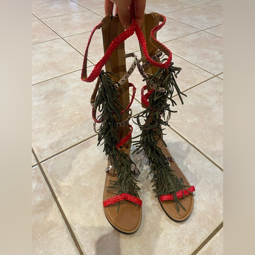 Aldo Tharesa Gladiator Fringe Boho Flat Western Festival Cowgirl Sandals 7.5 - Picture 5 of 15